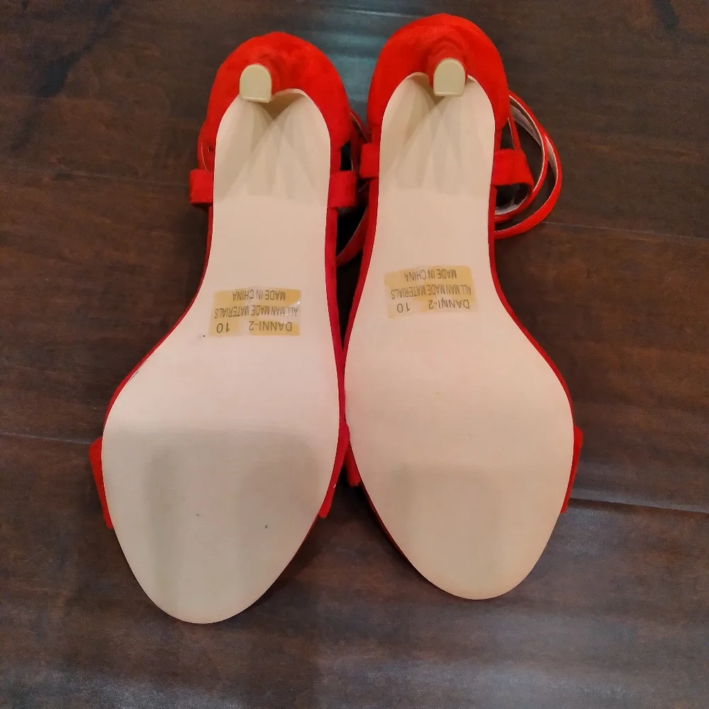 Red faux suede strappy sandals - Picture 4 of 6